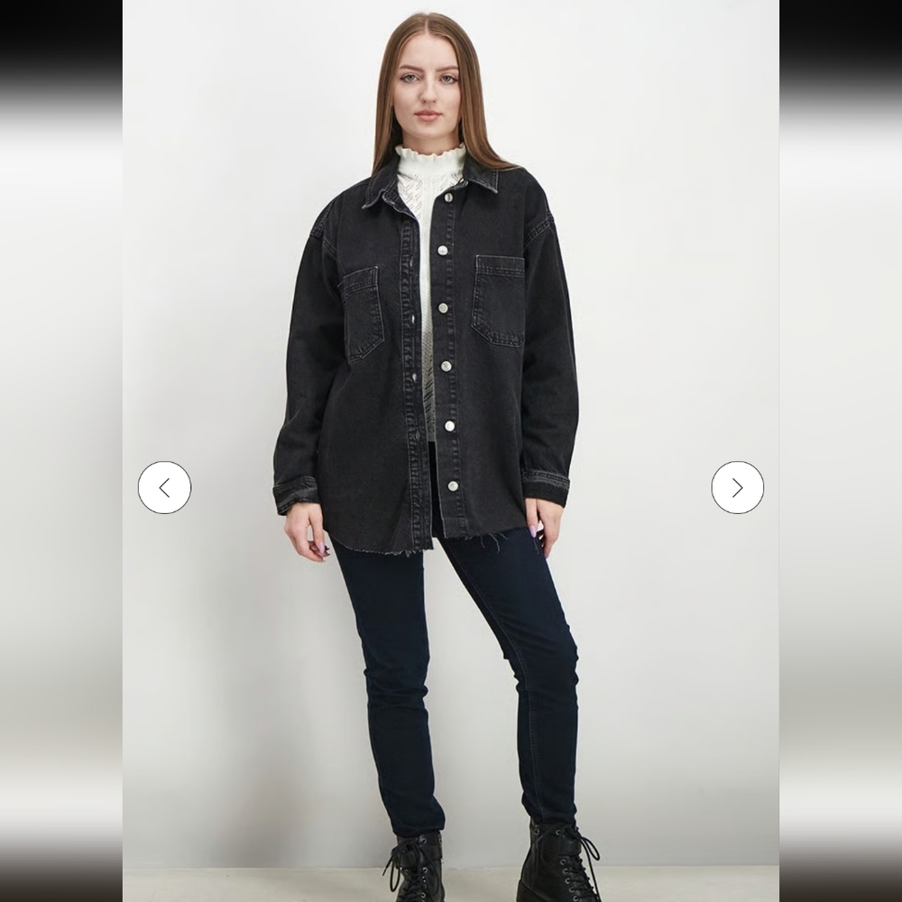 Topshop Charcoal 100% Cotton Denim Shirt Jacket_10 - Picture 3 of 11